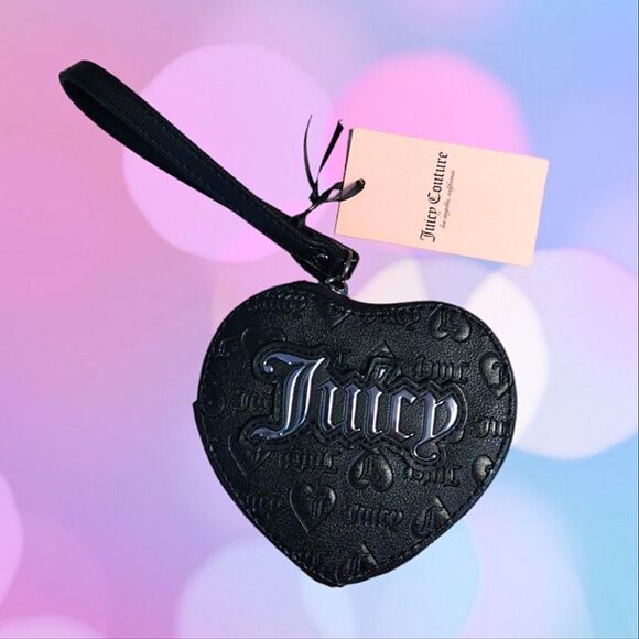 Juicy Couture Black Heart Shaped Zip Around 5" Wristlet NWT - Picture 8 of 13